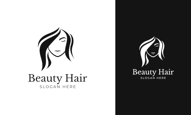 Salon-logo-design mit schönem frauenhaarkonzept