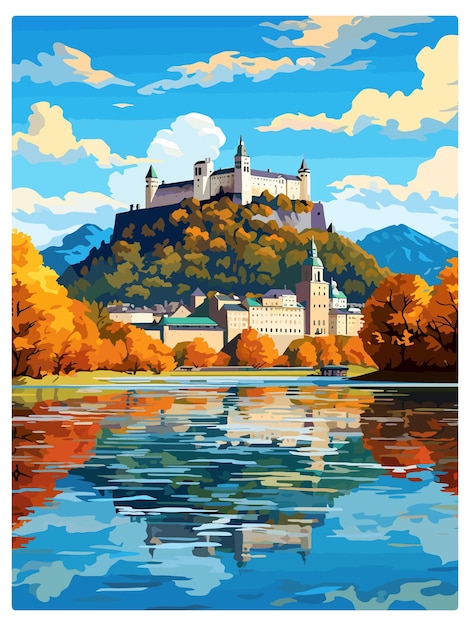 Vektor salzburg österreich vintage reiseposter souvenir postkarten porträtmalerei wpa illustration