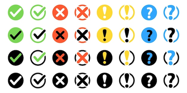 Vektor sammelmarke und kreuz-symbole tick-x-marke fragezeichen symbolvektor illustrarion