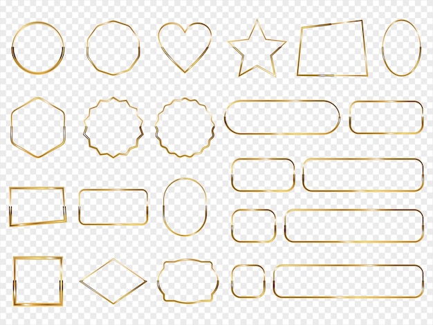 Sammlung des goldenen glänzenden rahmensatzes lokalisiert auf transparentem hintergrundvektor