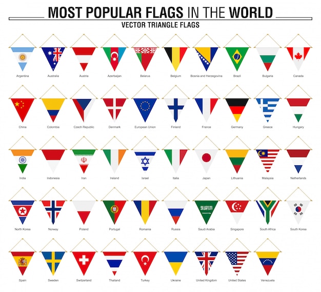 Vektor sammlung dreieckflaggen, populärste weltflaggen