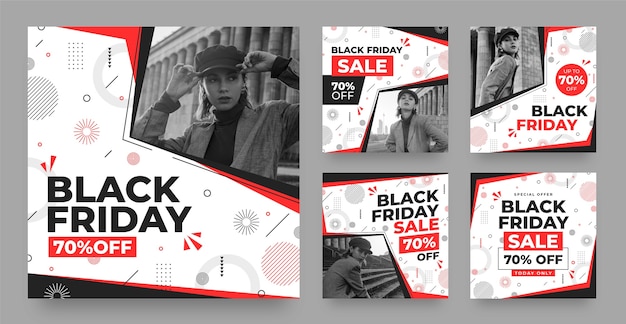Sammlung flacher Instagram-Beiträge für Black-Friday-Verkäufe
