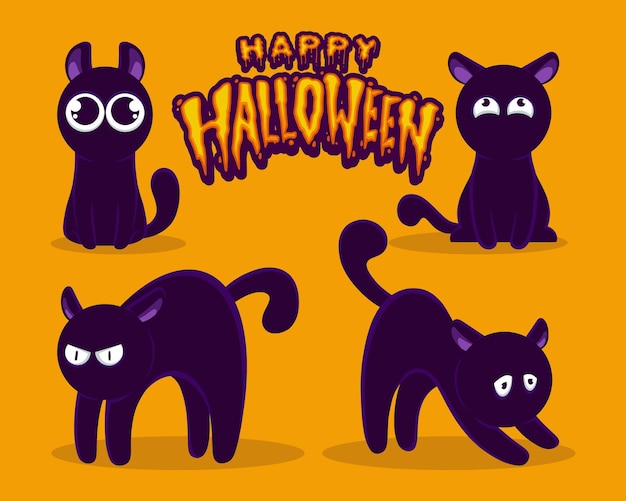 Sammlung halloween niedliche schwarze katze vorlagendesign