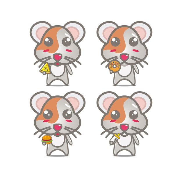 Sammlung hamster-sets halten essen vektor-illustration flachen stil cartoon-charakter-maskottchen