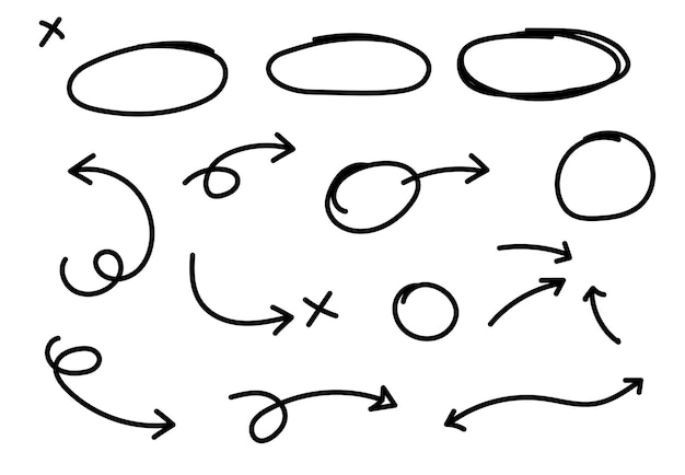 Vektor sammlung handgezeichneter kreise und pfeile