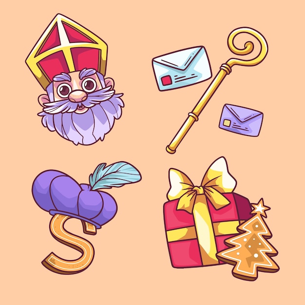 Vektor sammlung handgezeichneter sinterklaas-designelemente