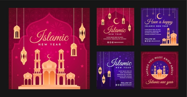 Sammlung islamischer neujahrs-instagram-posts mit verlauf