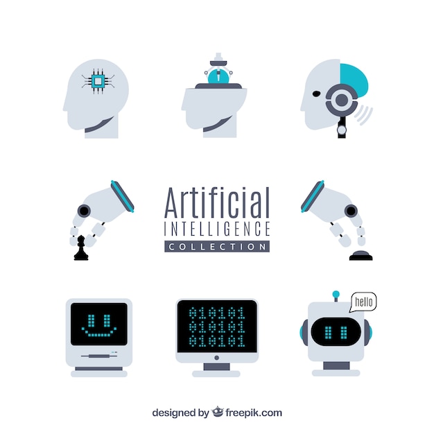 Sammlung künstlicher intelligenzelemente in der flachen art
