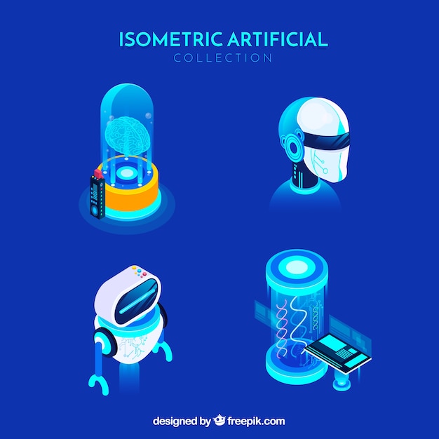 Sammlung künstlicher intelligenzelemente in der isometrischen art