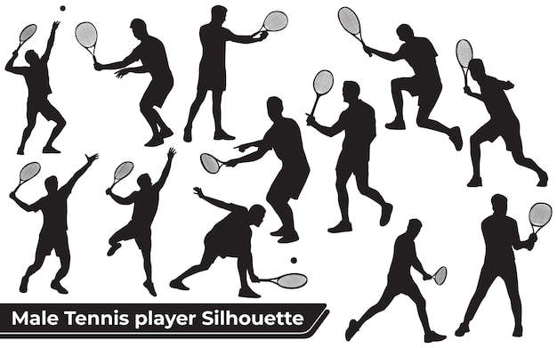 Sammlung männlicher tennisspieler-silhouetten in verschiedenen posen