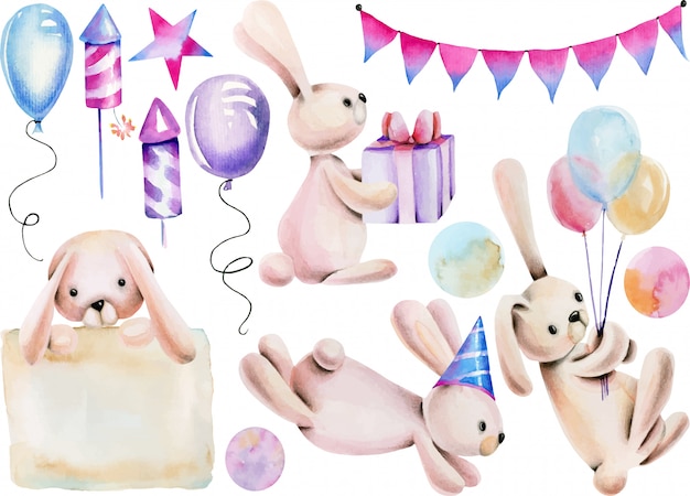 Sammlung nette festliche Kaninchen des Aquarells