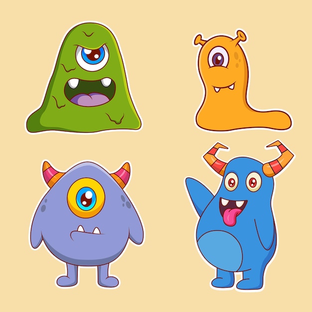 Sammlung niedlicher monster-cartoon-sticker-illustrationen