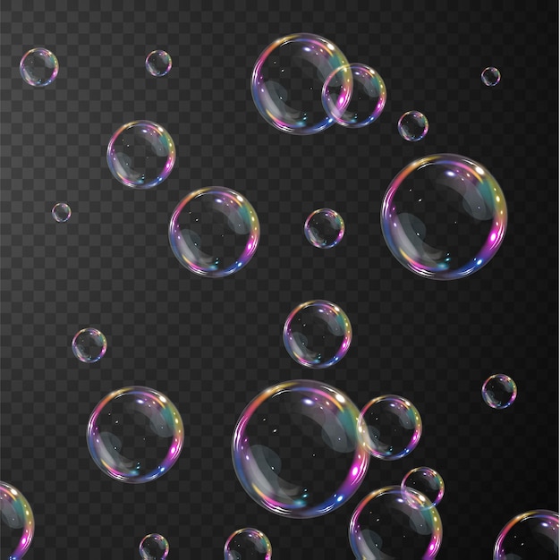 Sammlung realistischer seifenblasen bubbles befinden sich auf einem transparenten hintergrund