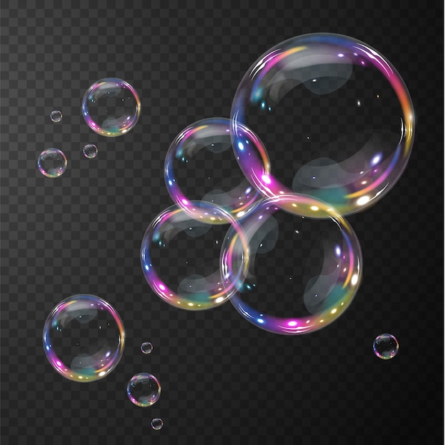 Sammlung realistischer Seifenblasen Bubbles befinden sich auf einem transparenten Hintergrund