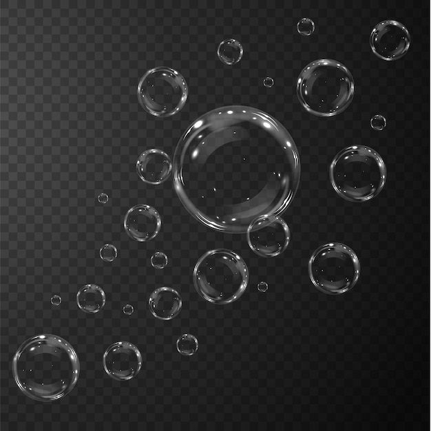 Sammlung realistischer Seifenblasen Bubbles befinden sich auf einem transparenten Hintergrund