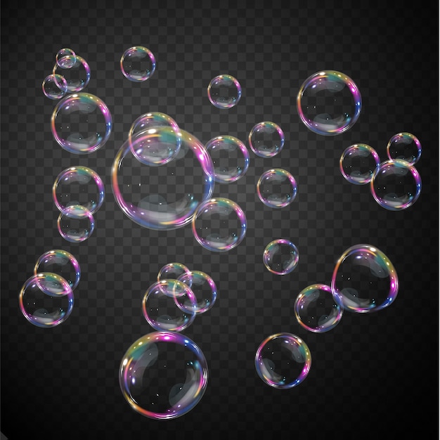 Vektor sammlung realistischer seifenblasen bubbles befinden sich auf einem transparenten hintergrund