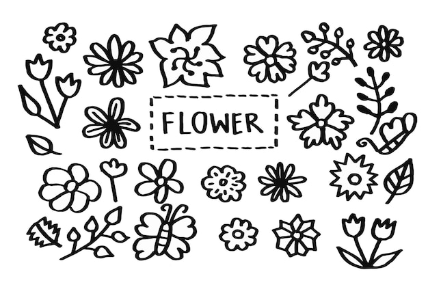 Sammlung schöner und niedlicher Blumen-Doodle-Kunst, handgezeichnet