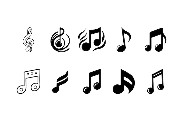 Sammlung schwarzer Musiknoten und -symbole
