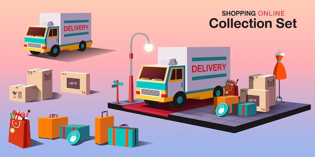 Sammlung Set Shopping Online-Konzept
