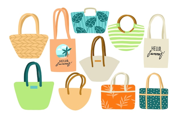 Sammlung sommerlicher Strandtaschen
