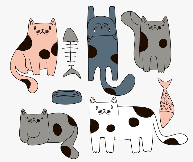 Sammlung süße katze mit doodle-cartoon-stil