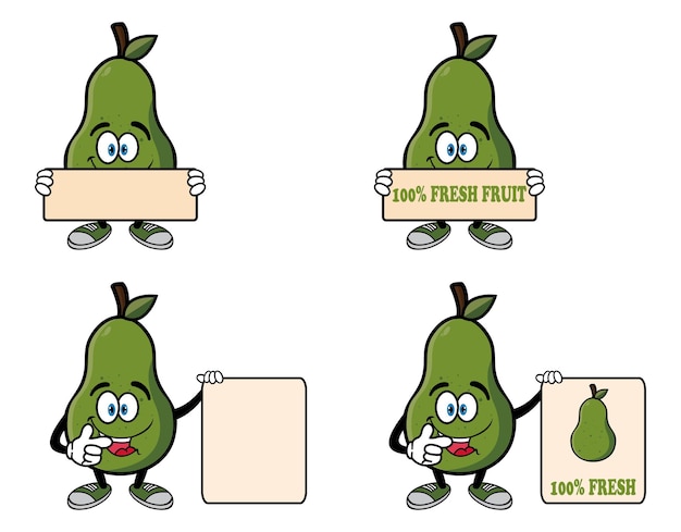 Sammlung süßer lächelnder avocado-cartoon-figur