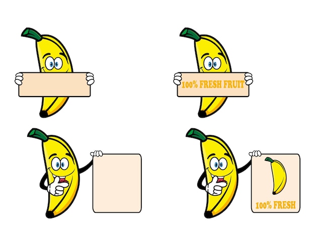 Sammlung süßer lächelnder bananen-cartoon-charakter