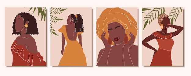 Sammlung trendiger abstrakter Poster mit afrikanischen Frauen Modern Art