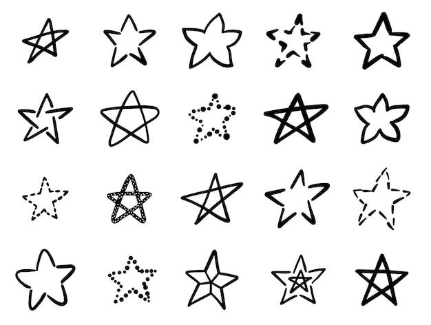 Sammlung verschiedener Star-Doodle-Illustrationen