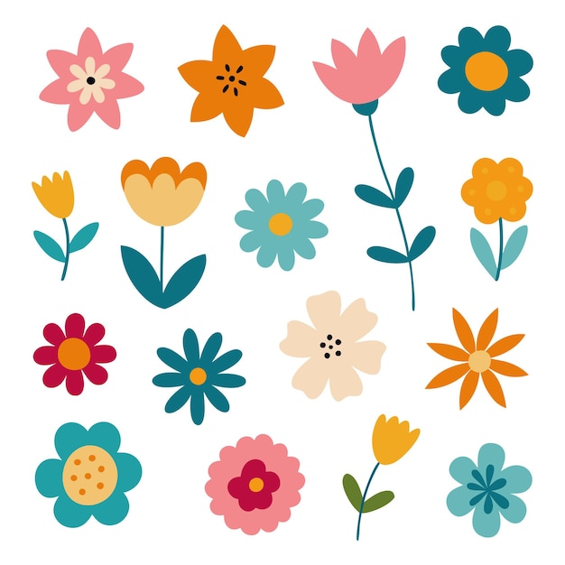 Sammlung verschiedener vektorabstrakter Blumen und Blätter Illustration