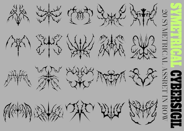 Sammlung von 20 symmetrischen Cybersigil-Assets