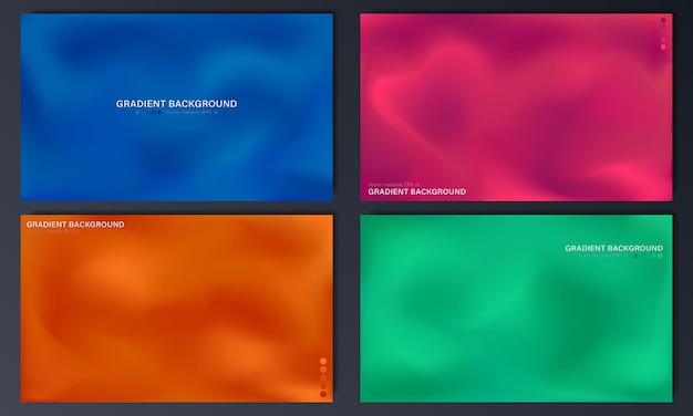 Sammlung von 4 abstrakten Hintergründen mit verschwommenen, leuchtend bunten Farbverläufen. Lebendige Tapeten
