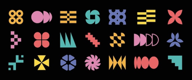 Sammlung von abstrakten retro-geometrischen Formen Vektor Sammlung von zeitgenössischen Figuren im 70er-Jahre-Groovy-Stil