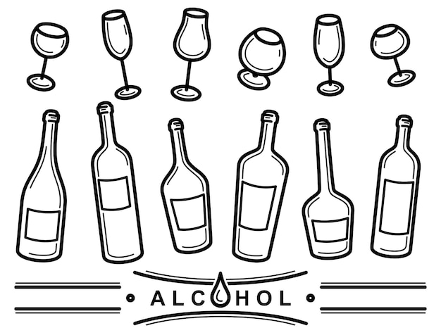 Sammlung von alkoholischen Gläsern Ikonensatz für alkoholische Gläser Vektor