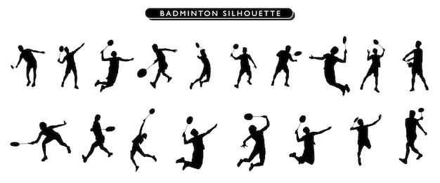 Sammlung von Badminton-Silhouetten in verschiedenen Positionen Clipart Vektor-Illustrator