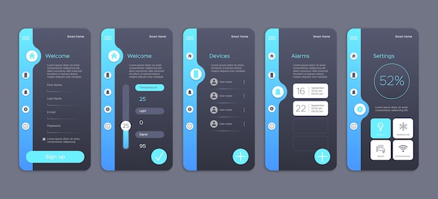 Sammlung von bildschirmen für smart home app