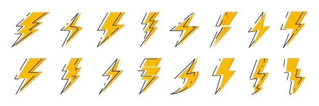 Sammlung von blitzsymbolen satz verschiedener gewittersymbole