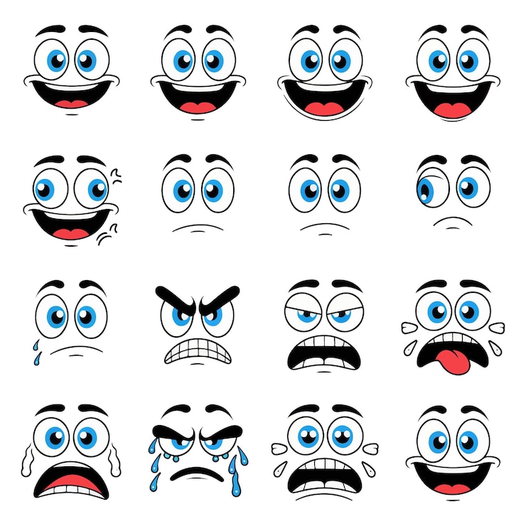 Vektor sammlung von cartoon-gesichtern und -ausdrücken