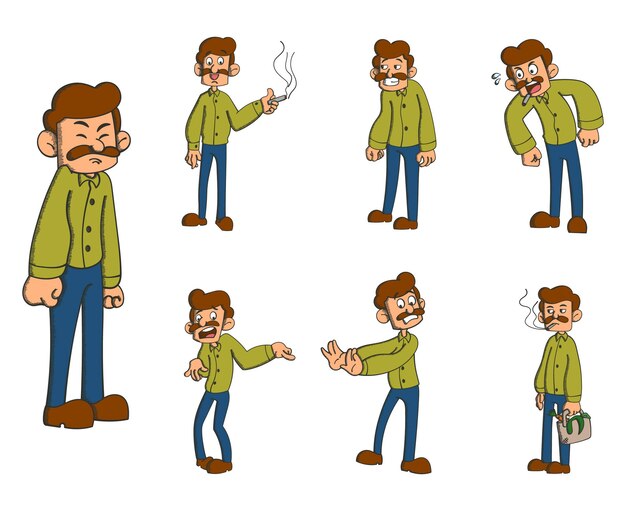 Sammlung von Cartoon Man isoliert auf weiß