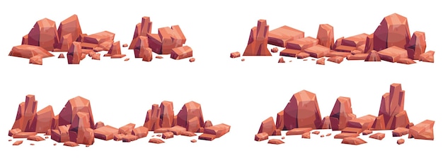 Sammlung von cartoon-steinen isoliert auf weiß stücke von bergfelsen und wüstensteinen vektorgrafiken
