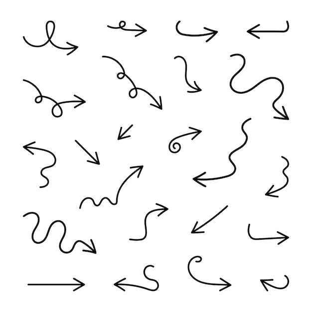 Sammlung von dünnen Doodle Pfeil Icon Vector Design