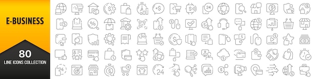 Sammlung von E-Business-Liniensymbolen Großes UI-Symbol in flachem Design Dünne Umrisssymbole packen Vektorillustration EPS10