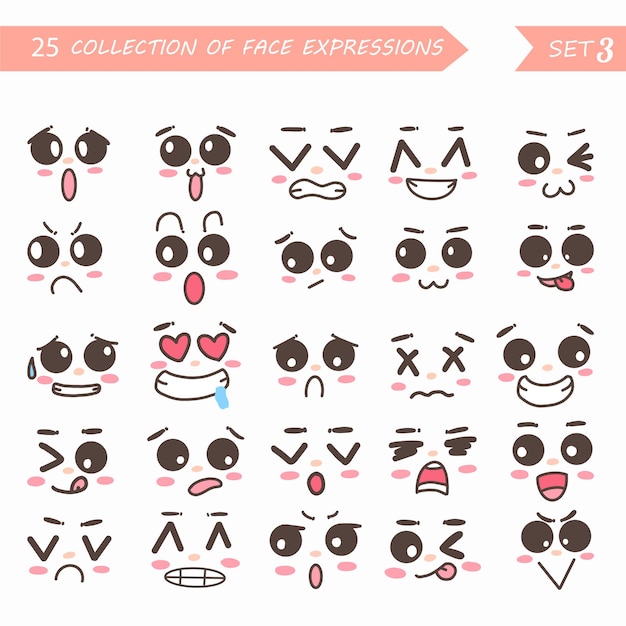 Sammlung von emoticons gesichtsausdruck gefühlen sammlung illustration und vektor