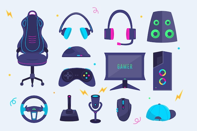 Sammlung von ESport-Ausrüstungselementen