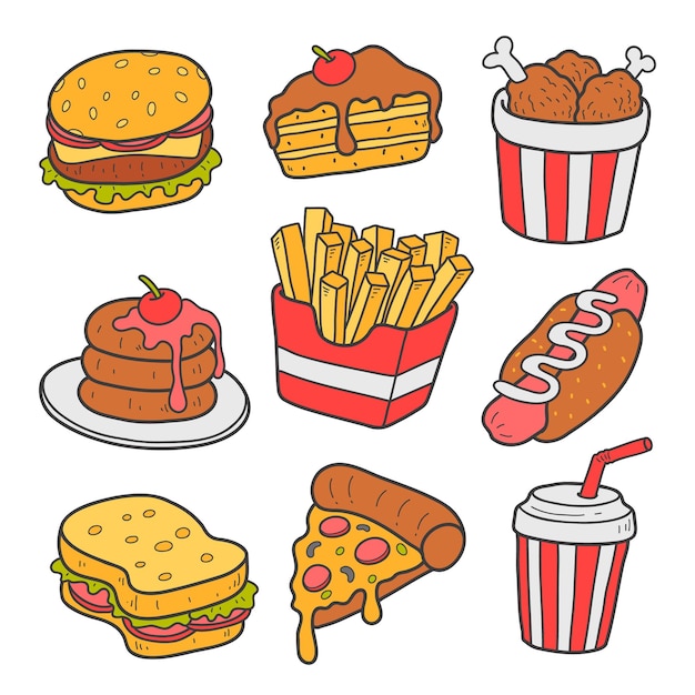 Sammlung von Fast-Food-Elementen