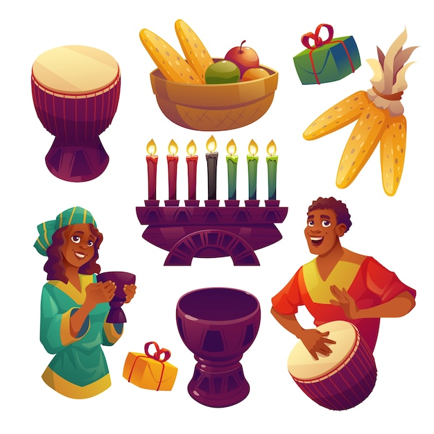 Sammlung von flachen kwanzaa-elementen