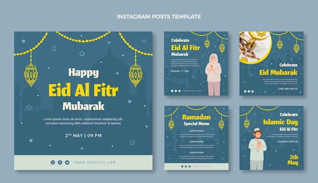 Sammlung von flachen ramadan-instagram-posts