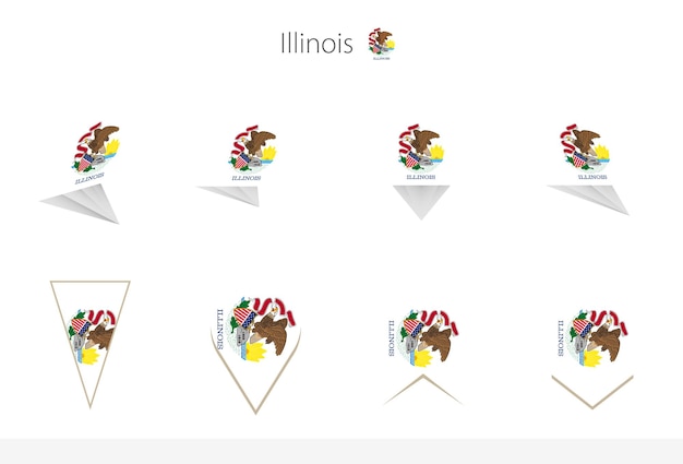 Sammlung von flaggen des us-bundesstaates illinois acht versionen von illinois-vektorflaggen