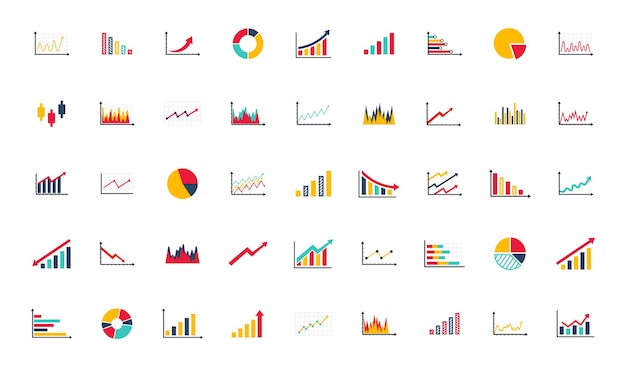 Sammlung von geschäftsgrafiken und diagrammsymbolen