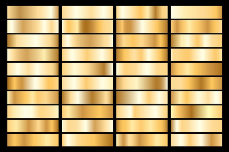 Vektor sammlung von goldenen metallischen farbverlauf. brillante teller mit goldeffekt.